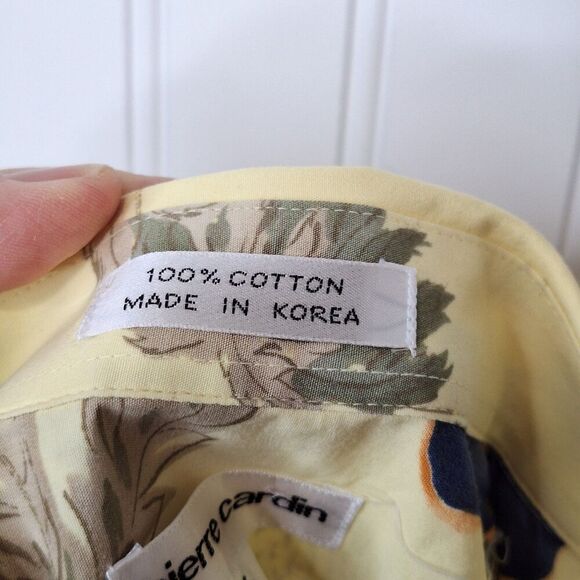 Pierre Cardin Tropical‎ Shirt Mens L Short Sleeve Yellow Floral Print Buttons - Picture 7 of 9